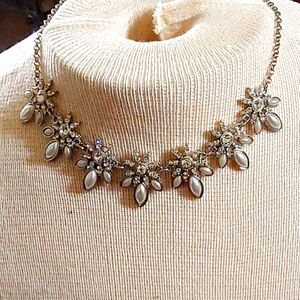 Charming Charlie's Rhinestone and Pearl Statement Necklace Seven Medallions